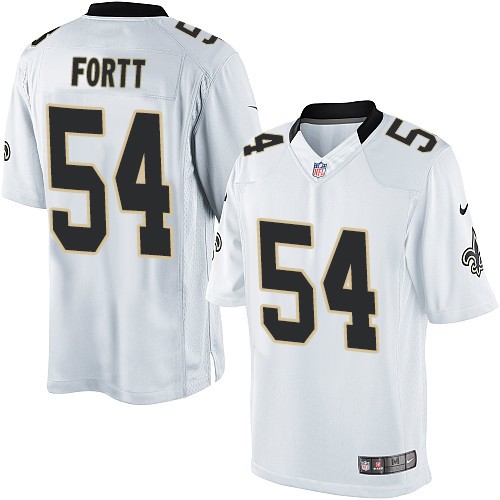 Men's Limited Khairi Fortt Nike Jersey White Road - #54 NFL New Orleans Saints